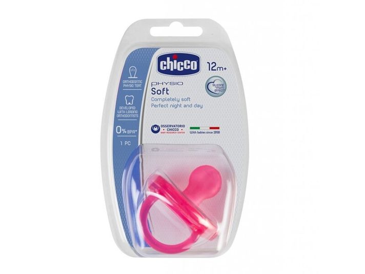 CHICCO - Celosilikónový cumlík Physio Soft 12m+, ružový