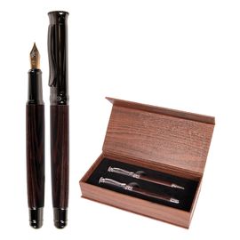 CRESCO - Bombičkové + guľôčkové pero IMPRESSIVE - sada v krabičke (imitácia tmavého dreva)