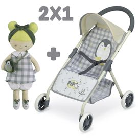 DECUEVAS TOYS - 90547 Športový kočík pre bábiky a plyšová bábika PIPO 2022 - 55 cm