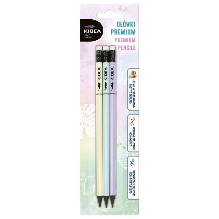DERFORM - Trojhranná ceruzka s gumou 3 ks pastel