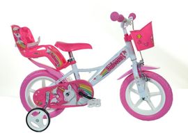 DINO BIKES - Detský bicykel - 12"124RLUN so sedačkou pre bábiku a košíkom s Unicorn
