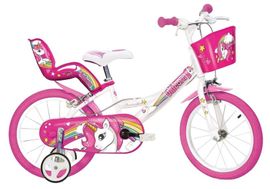 DINO BIKES - Detský bicykel 14" 144RUN Unicorn so sedačkou pre bábiku a košíkom