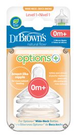 DR.BROWNS - Cumlík na fľaše Options+ široké hrdlo 0m+ silikónový 2ks (WN1201)