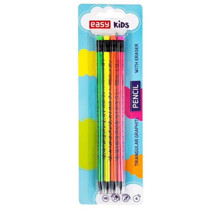 EASY - Ceruzka HB s gumou 4 ks FLUO
