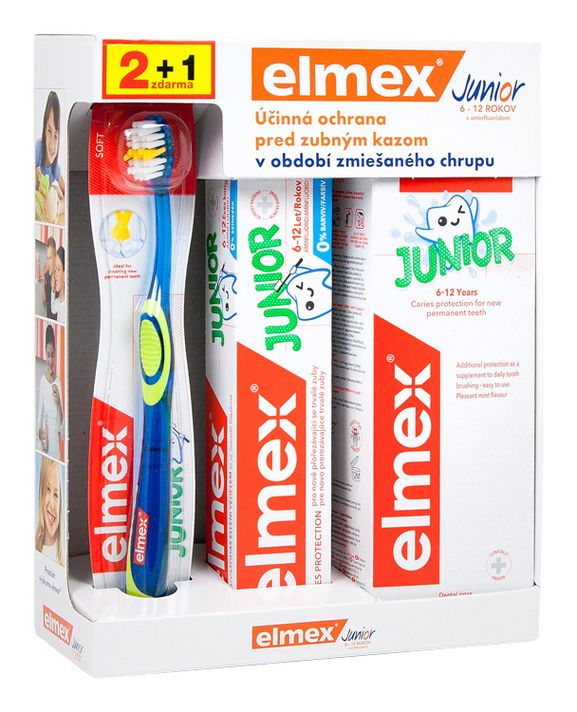 ELMEX - Junior Systém (zubná pasta 75ml, ústna voda 400ml, zubná kefka)