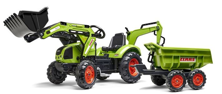 FALK - šliapací traktor 2070W Claas backhoe s prednou a zadnou lyžicou a prívesom