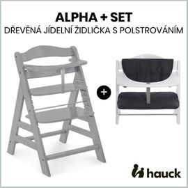 HAUCK - Alpha+ set 2v1 drevená stolička, grey + poťah Melange charcoal