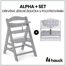 HAUCK - Alpha+ set 2v1 drevená stolička, grey + poťah Teddy grey