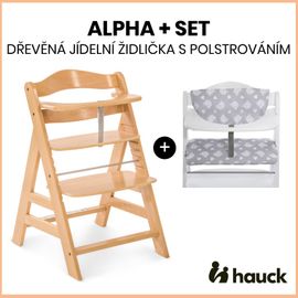 HAUCK - Alpha+ set 2v1 drevená stolička, natural + poťah Teddy grey