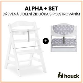 HAUCK - Alpha+ set 2v1 drevená stolička, white + poťah Teddy grey