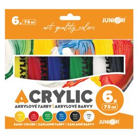 JUNIOR - Akrylové farby 75 ml - 6 ks sada Basic
