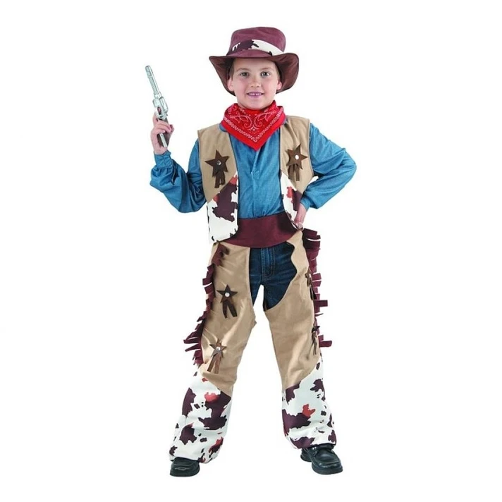 JUNIOR - Detský kostým Kovboj (vesta, návleky na nohavice, čiapka, šatka), veľkosť 110/120 cm