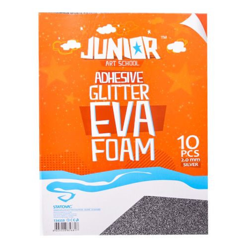 JUNIOR-ST - Dekoračná pena A4 EVA Glitter strieborná samolepiaca 2,0 mm, sada 10 ks