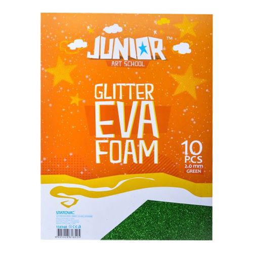 JUNIOR-ST - Dekoračná pena A4 EVA Glitter zelená 2,0 mm, sada 10 ks