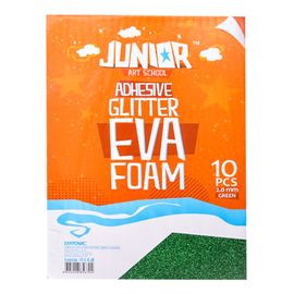 JUNIOR-ST - Dekoračná pena A4 EVA Glitter zelená samolepiaca 2.0 mm, sada 10 ks