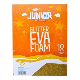 JUNIOR-ST - Dekoračná pena A4 EVA Glitter zlatá 2,0 mm, sada 10 ks