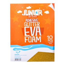 JUNIOR-ST - Dekoračná pena A4 EVA Glitter zlatá samolepiaca 2,0 mm, sada 10 ks