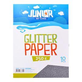 JUNIOR-ST - Dekoračný papier A4 Glitter čierny 250 g, sada 10 ks