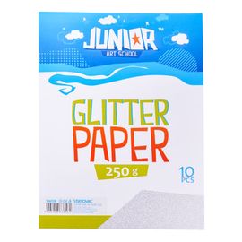 JUNIOR-ST - Dekoračný papier A4 Glitter strieborný 250 g, sada 10 ks