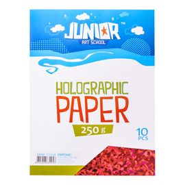JUNIOR-ST - Dekoračný papier A4 Holografický červený 250 g, sada 10 ks