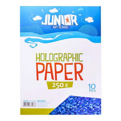 JUNIOR-ST - Dekoračný papier A4 Holografický modrý 250 g, sada 10 ks