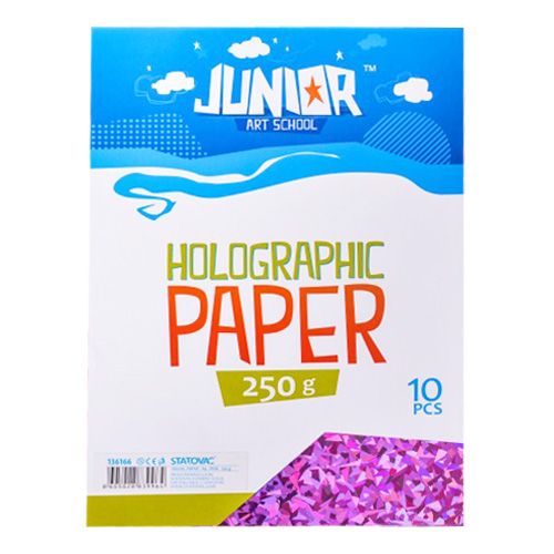 JUNIOR-ST - Dekoračný papier A4 Holografický ružový 250 g, sada 10 ks