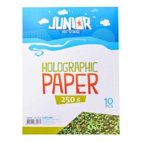 JUNIOR-ST - Dekoračný papier A4 Holografický zelený 250 g, sada 10 ks