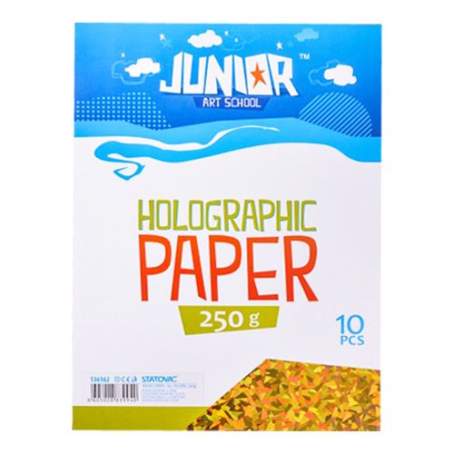 JUNIOR-ST - Dekoračný papier A4 Holografický žltý 250 g, sada 10 ks