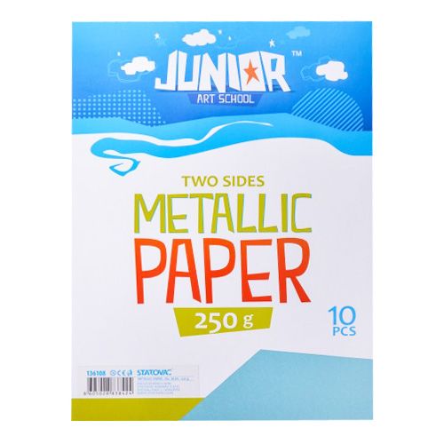 JUNIOR-ST - Dekoračný papier A4 Metallic modrý 250 g, sada 10 ks