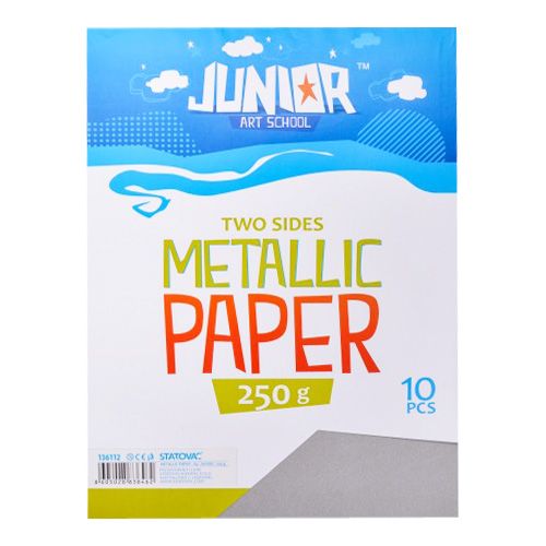 JUNIOR-ST - Dekoračný papier A4 Metallic strieborný 250 g, sada 10 ks