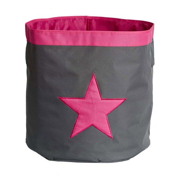 LOVE IT STORE IT - Veľký úložný box, okrúhly - šedý, ružová hviezda