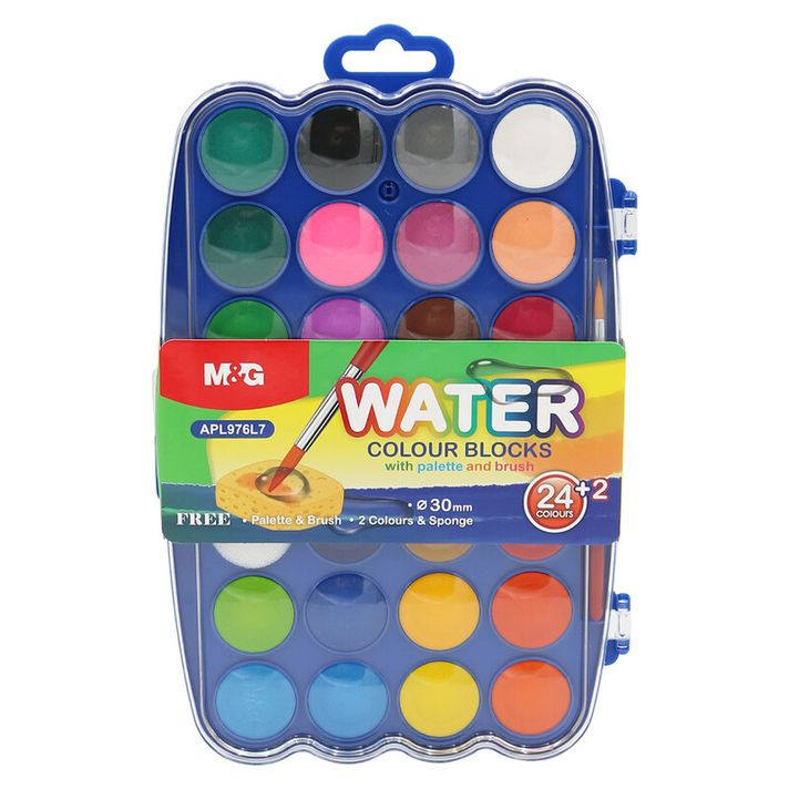 M&G - Farby vodové 24+2 farieb (30 mm) + paletka a štetec