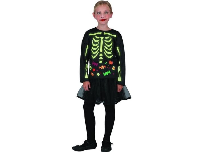 MADE - Karnevalový kostým - kostra dievča svietiace v tme, 110 - 120 cm