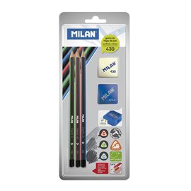 MILAN - Ceruzka 3 x trojhranná HB/B/2B + guma + strúhadlo