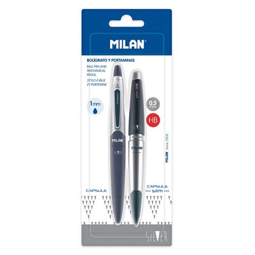 MILAN - Sada Capsule Silver guľôčkové pero 1,0 mm modré + mechanická ceruzka