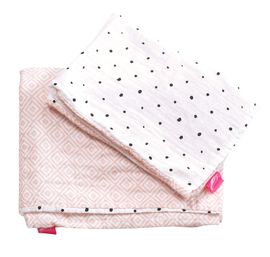 MOTHERHOOD - Obliečky bavlnené mušelínové do postieľky Pre-Washed Pink Squares 2-dielne