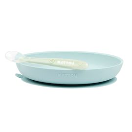 NATTOU - Set jedálenský silikonový 2 ks tanier a lyžička mint bez BPA