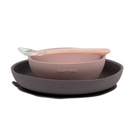 NATTOU - Set jedálenský silikónový 3 ks fialovo-ružový bez BPA
