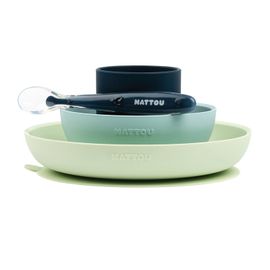 NATTOU - Set jedálenský silikonový 4 ks zeleno-modrý bez BPA