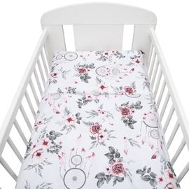 NEW BABY - 2-dielne posteľné obliečky 90/120 cm biele kvety a pierka