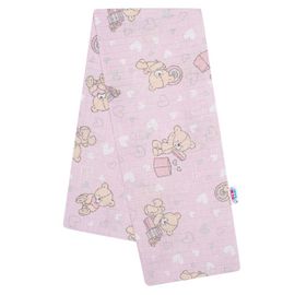 NEW BABY - Bavlnená plienka s potlačou ružová medvedík a srdiečko
