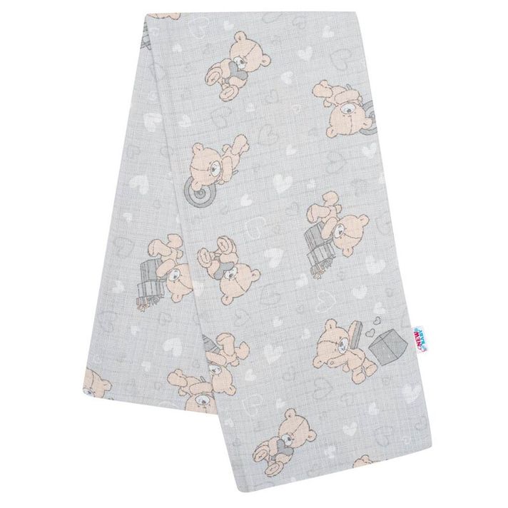 NEW BABY - Bavlnená plienka s potlačou sivá medvedík a srdiečko