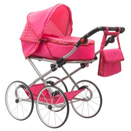 NEW BABY - Detský Retro kočík pre bábiky 2v1 Anetka rúžový s bodkami