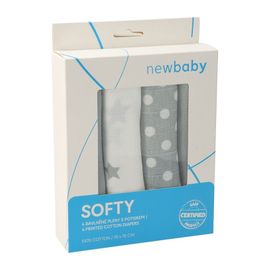NEW BABY - Látkové bavlnené plienky Softy s potiskom 70 x 70 cm 4 ks šedo-biele