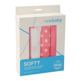 NEW BABY - Látkové bavlnené plienky Softy s potiskom 70 x 70 cm 4 ks ružovo-biele