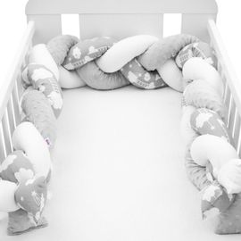 NEW BABY - Ochranný mantinel do postieľky vrkoč Minka a Obláčik sivý