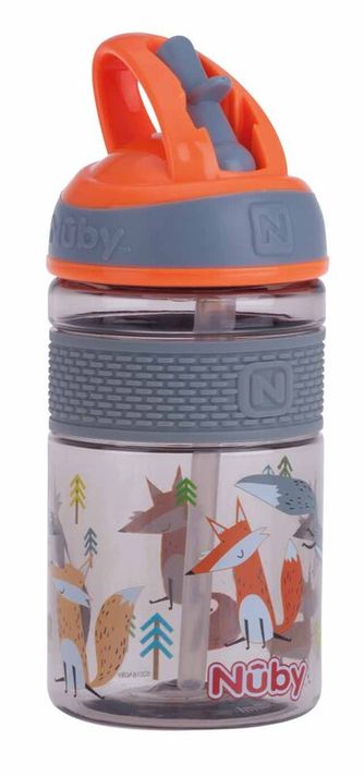 NUBY - Fľaša športová 2v1 s tvrdou sklopiteľnou slamkou, 360 ml, oranžová, 3+