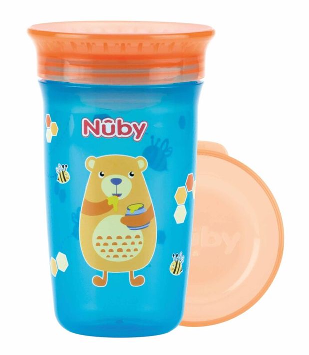 NUBY - Hrnček netečúci 360° 300 ml, 6 m+ modrá / oranžová