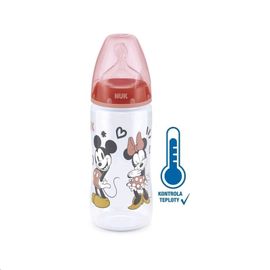 NUK - Dojčenská fľaša na učenie Disney Mickey s kontrolou teploty 300 ml červená