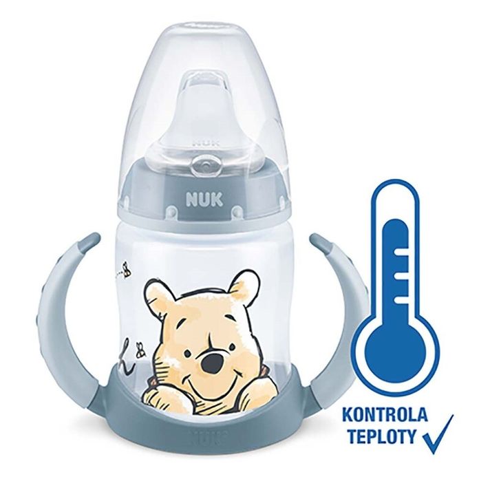 NUK - Dojčenská fľaša na učenie Medvedík Pú s kontrolou teploty 150 ml ružová